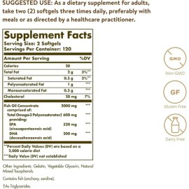 Omega 3  Omega 3 Fish Oil Softgels, 120 Softgels                                                                                                      