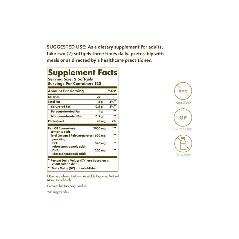 Omega 3 Omega 3 Fish Oil Softgels, 120 Softgels
