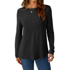 GKBK Women's Long Sleeve Shirts Casual Crewneck Tops Fall Fashion Soft Basic Tee for Work Business Black