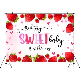 MAYSSKQ Strawberry Baby Shower Backdrop A Berry Sweet is On The Way Girl Baby Shower Background Cute Fruit Summer Theme Party Decorations Photo Studio Props (7x5ft)