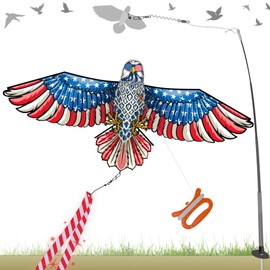 ORGCLDKT-Bird Scare Kite Eagle/Hawk/Peregrine Falcon/12.5FT Telescopic Pole/Bird Scaring Tape Tail/3D Body Lifelike Design/Scare Birds Away/Keep Birds Away/with Kite Handle & 200FT Flying Line