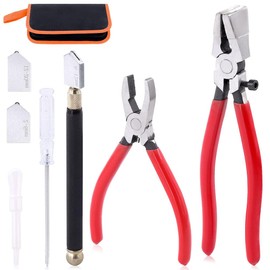 MOTRAIN Heavy Duty Breaker Grozer Pliers and Glass Running Pliers Kit, Heavy Duty Glass Cutting Tool with Rubber Tip, Glass Cutting Tool for Stained Glass Work