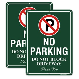 FHEGI 2-Pack 10 x 14 Inches No Parking Sign Do Not Block Driveway Sign, Rust Free Aluminum Metal, UV Protected Weather Resistant Durable In Easy to Mount. Green
