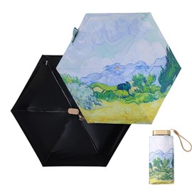 CALLYSONIC Oil Painting Style Mini Umbrella, Portable Lightweight Umbrella, Protects Against Rain and Sun Umbrellas, Sun UV Protection Umbrella with 6 Ribs, Max