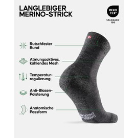 DANISH ENDURANCE Lightweight Merino Wool Hiking Socks, Warm Outdoor & Trekking Socks, Wool Socks, Padded, Anti-Blister, for Men & Women, 1 Pair