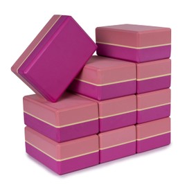 Sunshine Yoga 4" Striped Yoga Block, 10 Pack Bulk EVA Foam Yoga Blocks, Firm and Supportive Yoga Brick, Balance Foam for Stretching, Pilates, and Workout, 4" x 6" x 9", Pink Lemonade