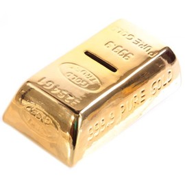 Gold Bar Money Box Ceramic 16.5 cm length with Elastic Fastener