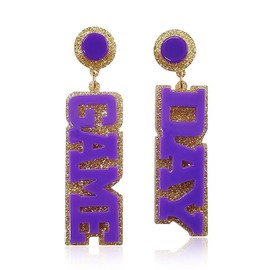 Zhang shine Game Day Earrings for Women, Purple Sparkle Acrylic Game Day Letter Football Earrings Game Day Accessories Team Sports Fan Earrings Football Team Gifts Jewelry