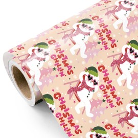 WRAPAHOLIC Snowman Christmas Wrapping Paper - Mini Roll - 17 Inch x 16.5 Feet - Pink Christmas Chill Snowman Wrapping Paper for Xmas Holiday, Party Celebration