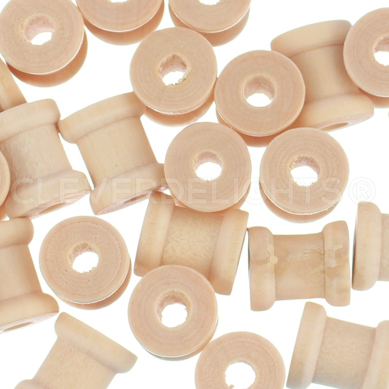 CleverDelights 1/2" x 1/2" Wood Spools - 25 Pack -