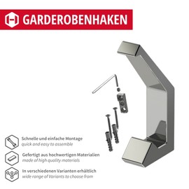 ALPENSTAHL Design Wall Coat Hook Single Coat Hook Metal Coat Hook Chrome-Plated Polished – TAURUS | Hook Chrome-Plated Steel | Wall Hook for Screwing | Pack of 1