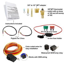 Updated 12V 185/165 Thermostat 40 Amp Dual Electric Cooling Fan Wiring Relay Install Kit Single 16 Inch Fan by Oneday Tower