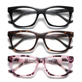 SUNAMOY 3 Pack Oversized Reading Glasses Women Oprah Style Blue Light Blocking Large Big Computer Reader Trendy Spring Hinge Cat Eye Square Eyewear 2.5 Black Tortoise Pink