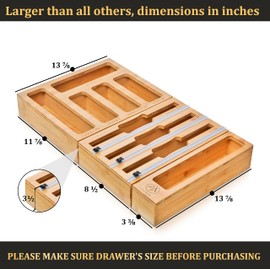 Maxpray 9 IN 1 Bamboo Foil and Plastic Wrap Organizer for Kitchen Drawer, Plastic Bag Organizer Organization and Storage, Food Storage Bag Organizer with Labels for Quart Gallon Snack Sandwich