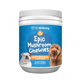 Pet Wellbeing Epic Mushroom Chewies for Dogs - Immune Support, Cognitive Health, Adaptogenic Stress Support with Reishi, Chaga, Lion's Mane Functional Mushrooms - Veterinarian-Formulated 90 Soft Chews