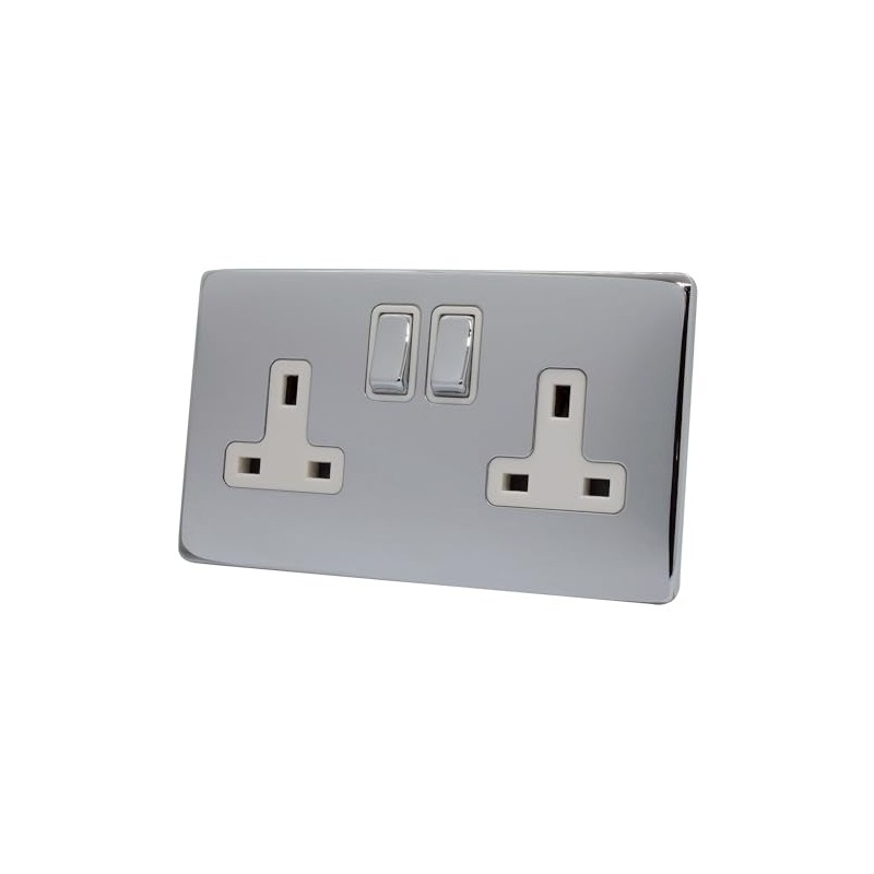 Discount Electrix 2 Gang Plug Socket Polished Chrome Screwless Flat