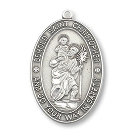 Saint Christopher Pewter Travel Medal Pendant 1 Inch on 24 Inch Stainless Steel Chain