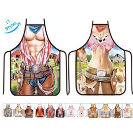 Aslana Funny Apron for Couple - 1 Pair (2pcs) Sexy Novelty Chef Craft Apron Kitchen Cooking BBQ Party, 28" x 22" (Cowboy & Cowgirl)