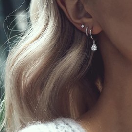 Silver Hoop Earrings for Women - 3 Pairs 925 Sterling Silver Hoop & Dangle Earrings and Stud Earrings Set Cubic Zirconia Small Hypoallergenic Sleeper Earrings Jewelllery Gifts