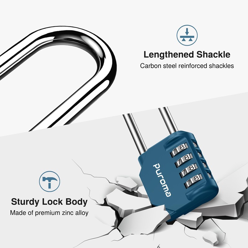 Puroma 2 Pack 2.6 Inch Long Shackle Combination Lock 4