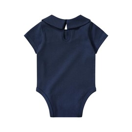 Teach Leanbh Baby Girls Peter Pan Collar Bodysuit Cotton Soild Short Long Sleeve Romper 0-24 Months (Navy Short Sleeve, 0-3 Months)