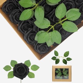 YEHLIABO 100PCS Black Artificial Flowers Real Looking Foam Fake Roses, Rose Artificial Wedding Flowers Combo for Wedding Bouquets Centerpieces Flower Arrangements Decorations (Black, 100)
