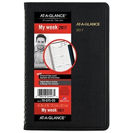 AT-A-GLANCE Agenda semanal 2017, 4-7/8 x 8 pulgadas, negro (70-075-05)