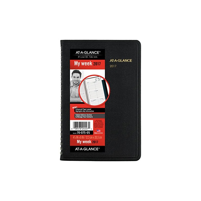 AT-A-GLANCE Agenda semanal 2017, 4-7/8 x 8 pulgadas, negro (70-075-05)