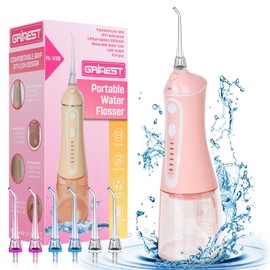 Water Dental Flosser Pick for Teeth,Grinest Cordless Water Dental pik Teeth Cleaner 7 Modes Rechargeable Oral Irrigator Portable IPX7 Waterproof Tooth flossing Cleaning for Home Travel-Pink