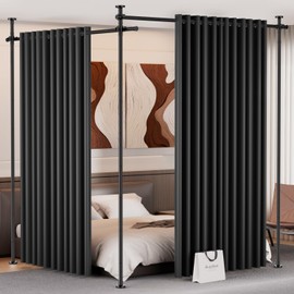 Room Divider for Room Separation (28-114in W), Curtain Rods No Drilling for Windows, Freestanding Room Divider Panel Tension Rod, Wall Divider Privacy Screen Partition for Space Separator, Drill Free
