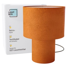 Lightbox Table Lamp, Diameter 23 cm, Retro Lamp in Vintage Cord Fabric in Orange/Yellow/Turmeric, 70s Table Lamp with E27 Socket, Small Decorative Lamp for Living Room (Wired)