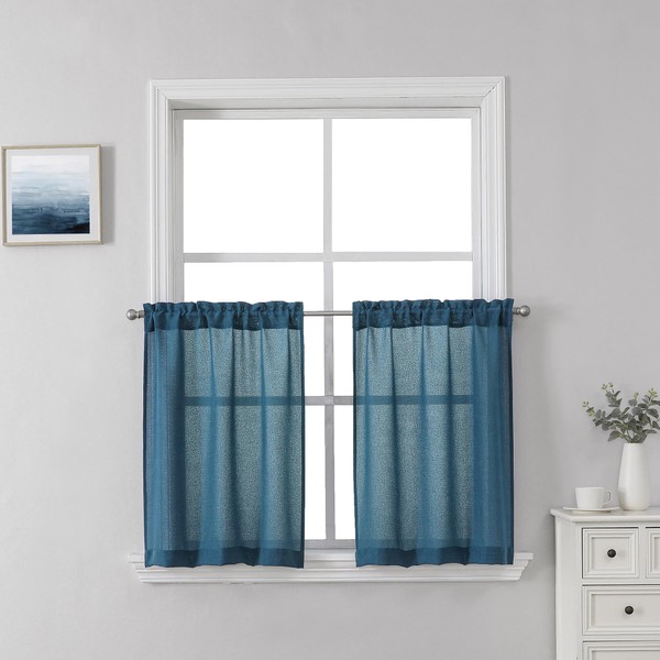 SeeGlee 30 Inch Length Linen Curtains Vlances- 2Panels Privacy Semi