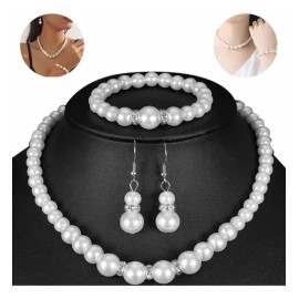 Collar Y Cadenas Dijes Joyeria Perlas Aretes Mujer Set De 4