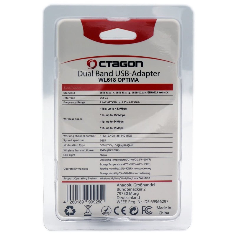 Octagon WL618 Optima WLAN 600 Mbit/s +2dBi Antenne USB 2.0