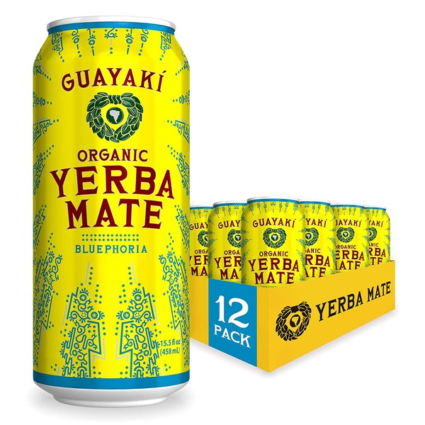 Guayaki Yerba Mate | Organic Alternative to Herbal Tea, Coffee and Energy Drink | Bluephoria | 150 mg of Caffeine | 15.5 Oz | Pack of 12