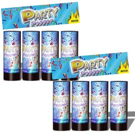 8 x Party Poppers, 10 cm with Confetti and Streamers in Confetti Cannon Set