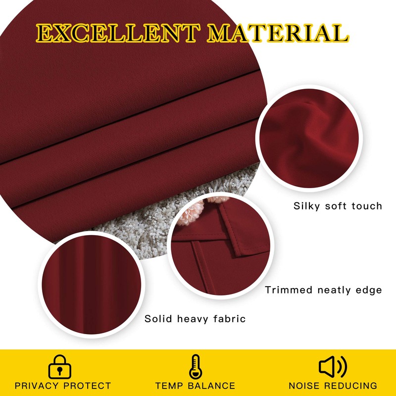 NICETOWN Burgundy Red Blackout Curtains Grommet - Thermal Insulated Solid