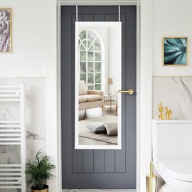 NeuType Full Length Mirror 47" x 16" Door Wall Mirror Wall Mount Over The Door Hanging Mirror with 2 Metal Hangers for Wall Bedroom Bathroom Living Room Decor (White)