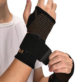 INDEEMAX Copper Wrist Compression Sleeve 1 Pair, Comfortable Hand Brace Support for Arthritis, Tendonitis, Sprains, Workout, Carpal Tunnel - Left & Right - Women and Men (Black-NEW, Large)