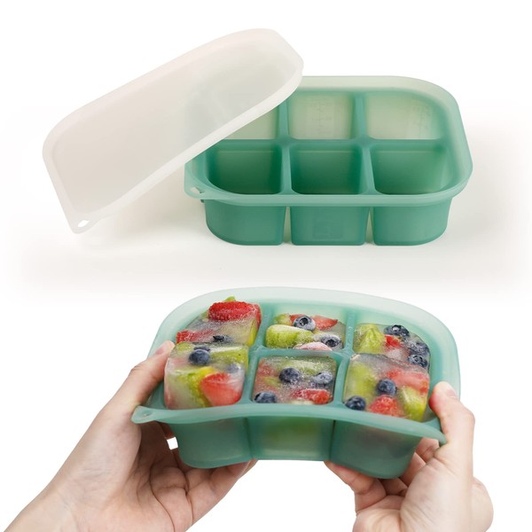 haakaa Silicone Baby Food Tray - Breastmilk Homemade Baby Food Mold - Baby Fresh Food Freezer Tray - Ice Cube Tray - - 4m+ Baby Toddler Kid - Pea Green