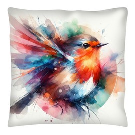 The Beach Stop Watercolour Robin Accent Cushion Cover | Home Decor Inspo | Gift Idea for Bird Lovers | 45x45cm 18x18” | Colourful Robin
