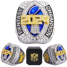 Fantasy Football Ring 2024| Heavy FFL Champion Ring | Gold Silver Tone Plated Award Trophy for Fantasy Football League Winner