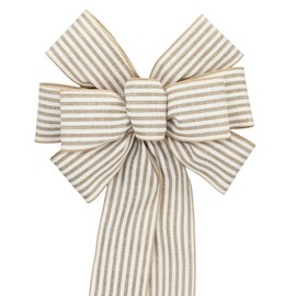 Natural White Cabana Stripe Rustic Wreath Bow (8 inch bow)