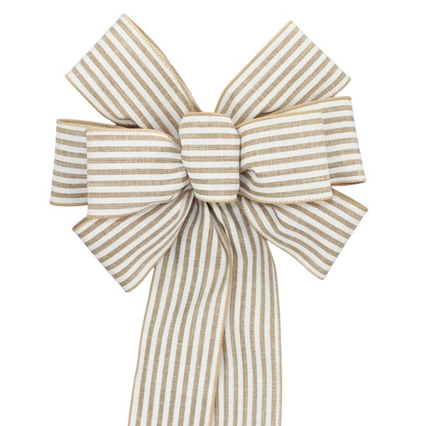Natural White Cabana Stripe Rustic Wreath Bow (8 inch bow)