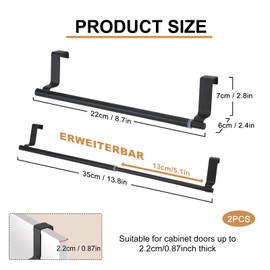 HMIEPRS 2Pcs Tea Towel Holders, No-drill Extendable Towel Rail, Stainless Steel Over Door Towel Hanging Rack Rails, Adjustable Kitchen Hand Towel Holder for Drawer Cupboard Bathroom Cabinet, 22-35cm