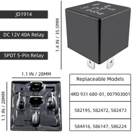 JD1914 12V 40A Relay, 2-Pack SPST 5-Pin Automotive Relay Replaces 4RD 931 680-01, 4RD93168001, 007903001, 582195, 582472, 582473, 584416, 586147, 586224