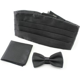 NECOTIA 3-Piece Tie Set (Cummerbund, Bow Tie, Pocket Square), Suitable for Formal Occasions such as Banquets, Weddings, Men's, Men's (Black)