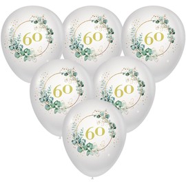 10 Balloons Birthday Golden 60 - Eucalyptus Golden 60th Festive Balloons for Birthday Number 60 for Men and Women as Decoration