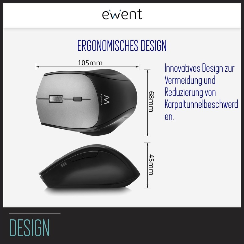 Ewent EW3245 Dual Connectivity Wireless Mouse 2400DPI Silent Click