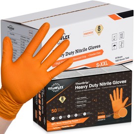 TitanFlex ThorGrip Heavy Duty Industrial Orange Nitrile Gloves, 8-mil, Gloves Disposable Latex Free with Raised Diamond Texture Grip, Powder Free, Rubber Gloves, Mechanic Gloves,1000-ct Case (Large)